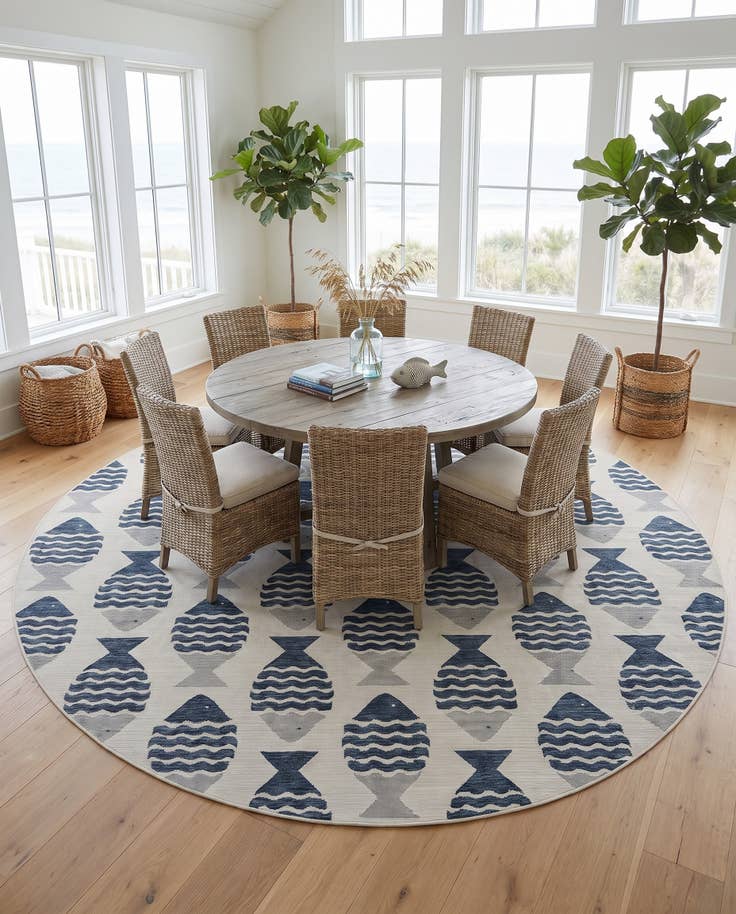 Detail image of 13' x 13' Easy-Clean Coastal Indoor / Outdoor Round Rug