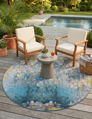 7' 10 x 7' 10 Easy-Clean Modern Indoor / Outdoor Round Rug