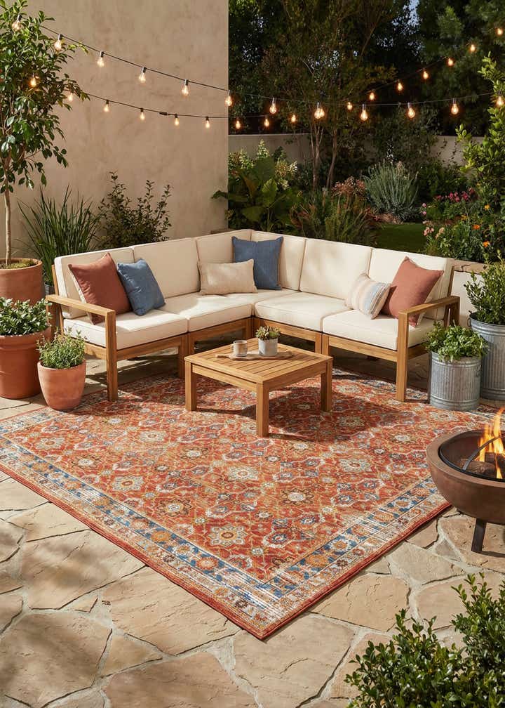 10' x 10' Easy-Clean Traditional Indoor / Outdoor Square Rug