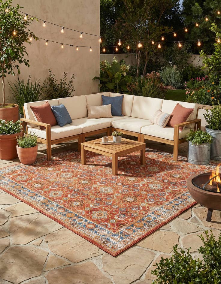 Detail image of 10' x 10'  Washable Traditional Indoor / Outdoor Square Rug