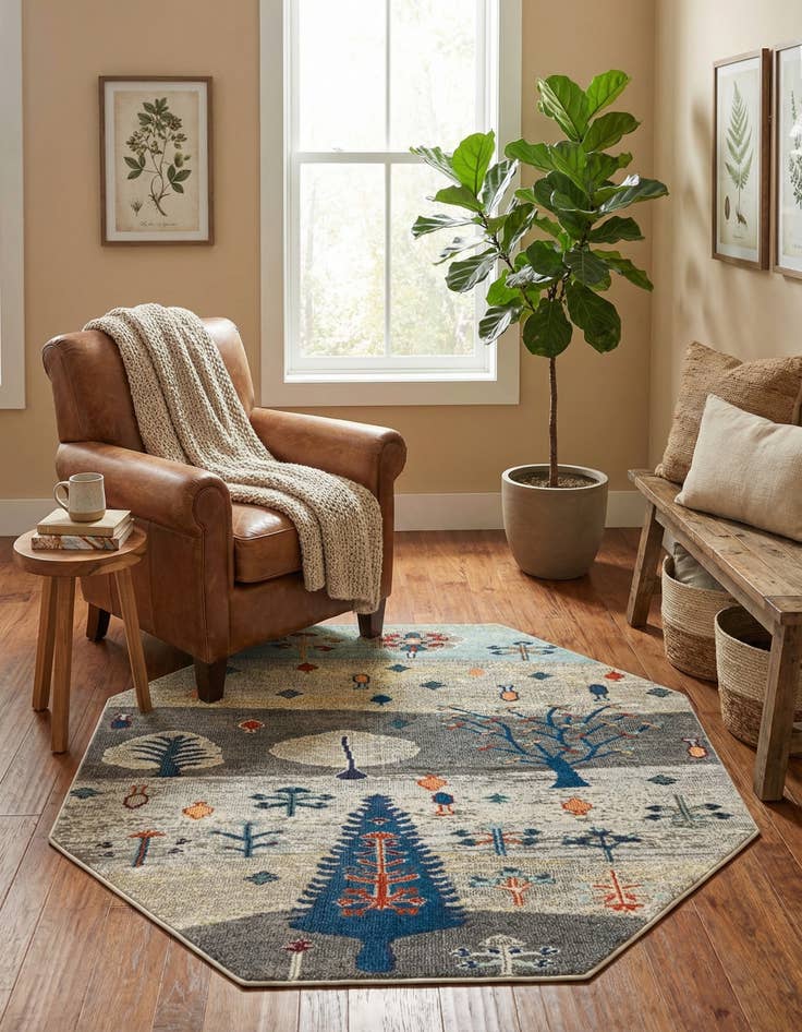 Detail image of 5' 3 x 5' 3  Washable Vivid Octagon Rug