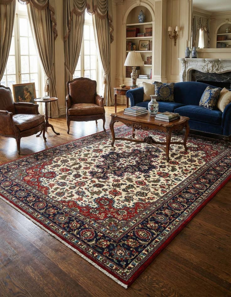 Detail image of 6' 7 x 9' 7  Hand Knotted Qom Persian Rug