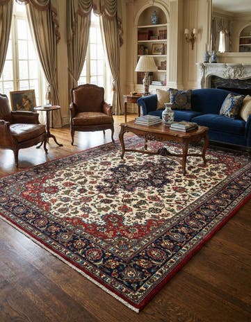 6' 7 x 9' 7 Hand Knotted Qom Persian Rug