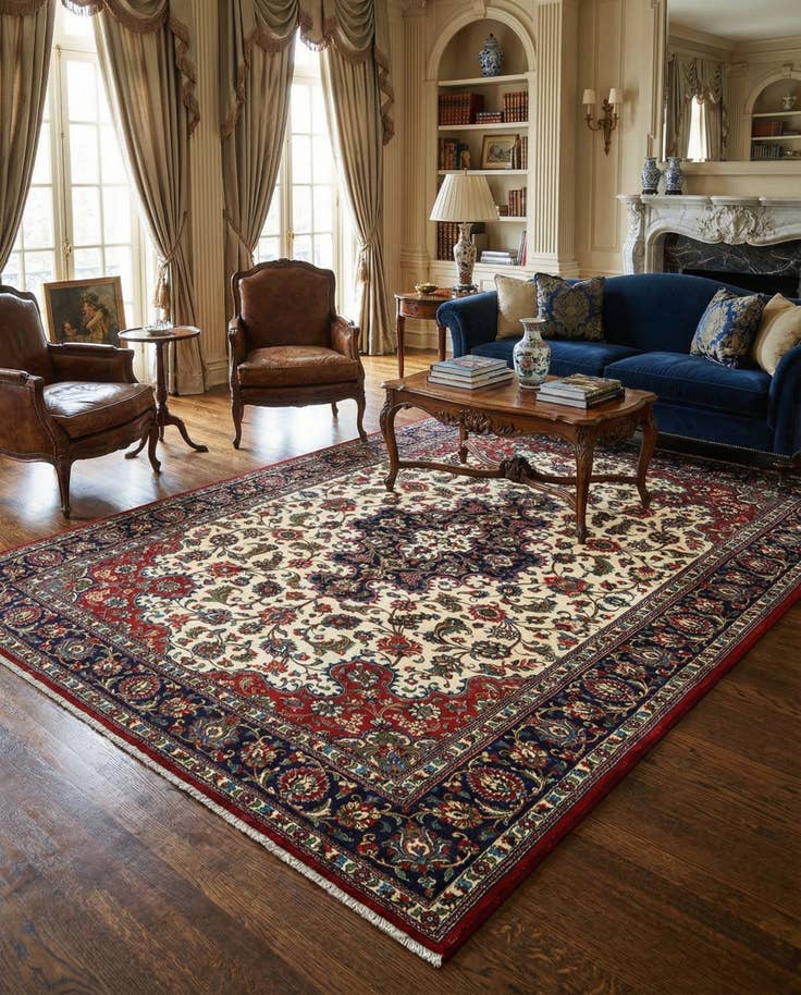 Detail image of 6' 7 x 9' 7 Hand Knotted Qom Persian Rug