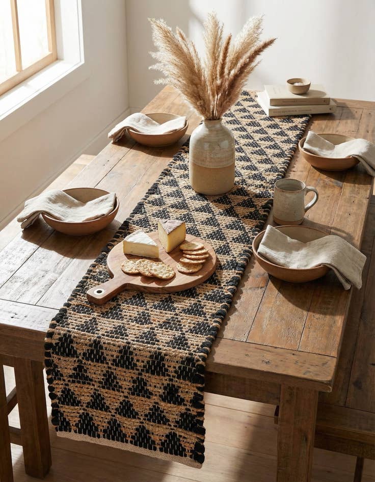 Detail image of  1' 2 x 6' 1  Hand Woven Chindi Jute Table Runner Rug