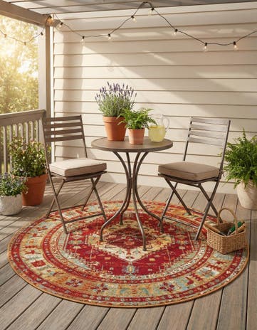 Red Green Blue Easy-Clean Traditional Indoor / Outdoor Round Rug