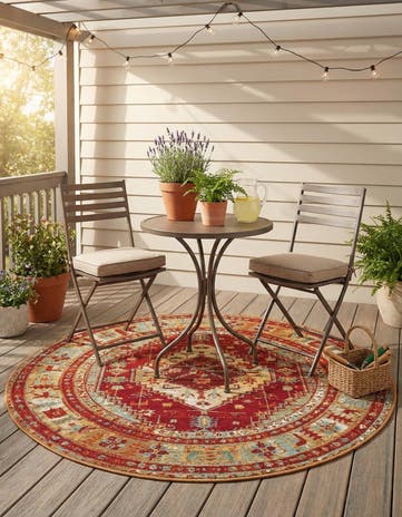 Red Green Blue Easy-Clean Traditional Indoor / Outdoor Round Rug