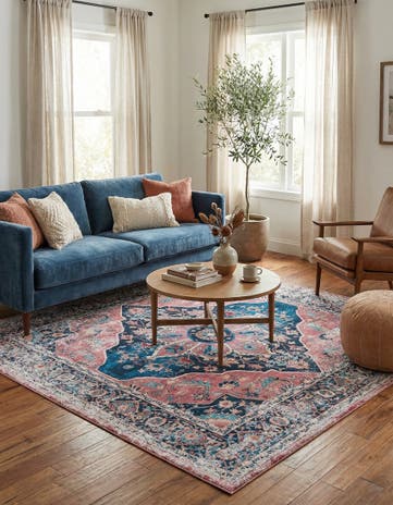 Navy Blue Washable Yara Square Rug