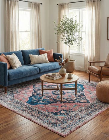 Navy Blue Washable Yara Square Rug