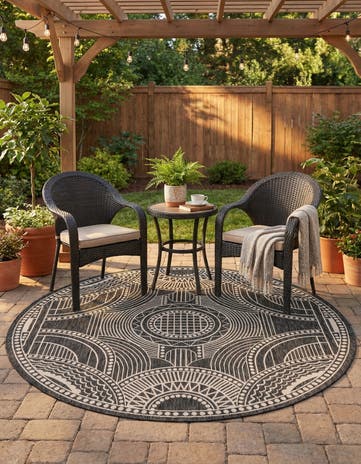 7' 10 x 7' 10 Easy-Clean Traditional Indoor / Outdoor Round Rug