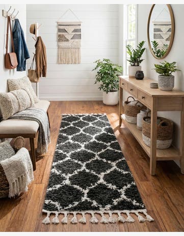 Black and White Lagom Shag Runner Rug