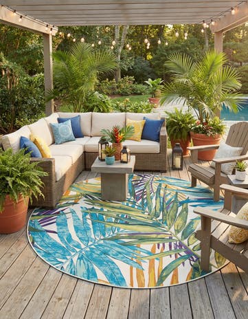 10' x 10' Easy-Clean Botanical Indoor / Outdoor Round Rug