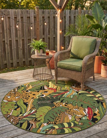 5' x 5' Easy-Clean Botanical Indoor / Outdoor Round Rug
