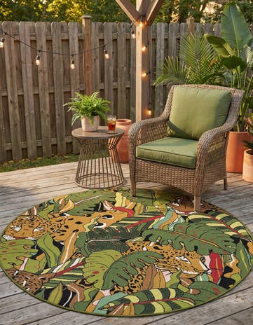 5' x 5' Easy-Clean Botanical Indoor / Outdoor Round Rug