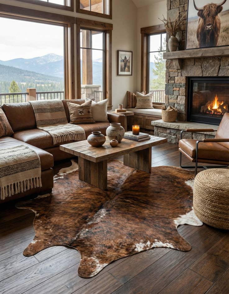 Detail image of 6' 2 x 7' Cowhide Leather Rug