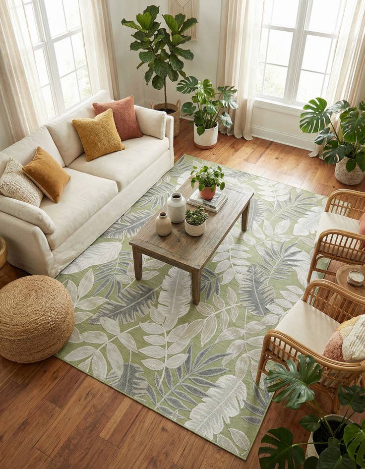 Detail image of  6' 4 x 9'  Washable Botanical Indoor / Outdoor Rug