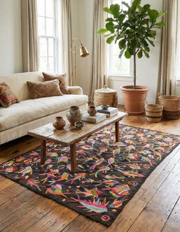 4' 7 x 6' 4 Hand Woven Kilim Suzani Wool Rug