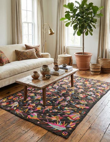 4' 7 x 6' 4 Hand Woven Kilim Suzani Wool Rug