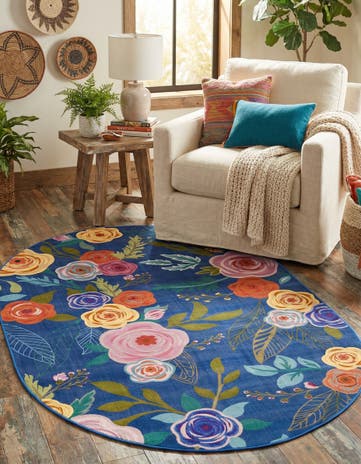 Blue Blossom Oval Rug