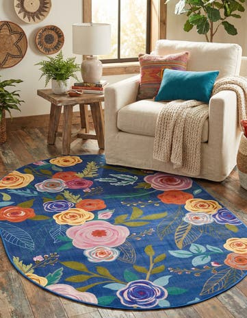 Blue Blossom Oval Rug
