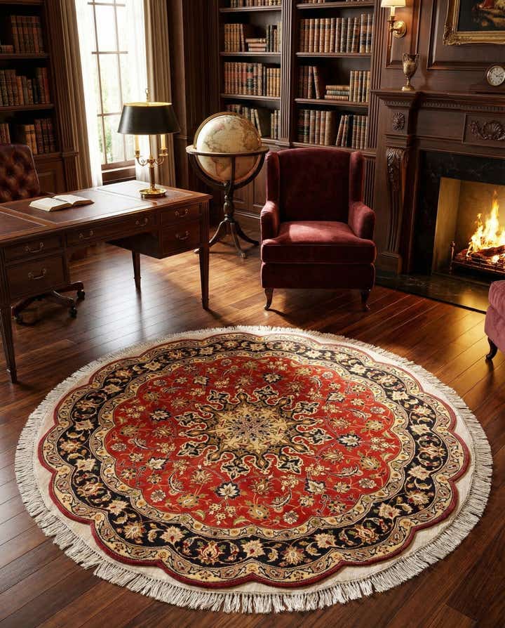 4' 6 x 4' 9 Tabriz Wool Round Rug