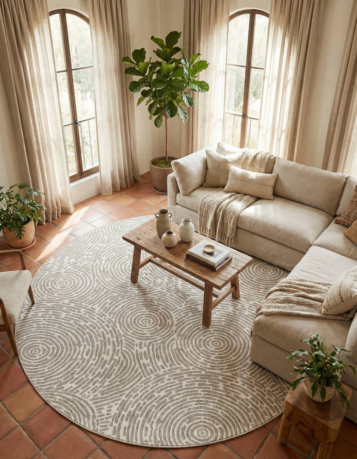 Detail image of  13' x 13'  Washable Modern Indoor / Outdoor Round Rug