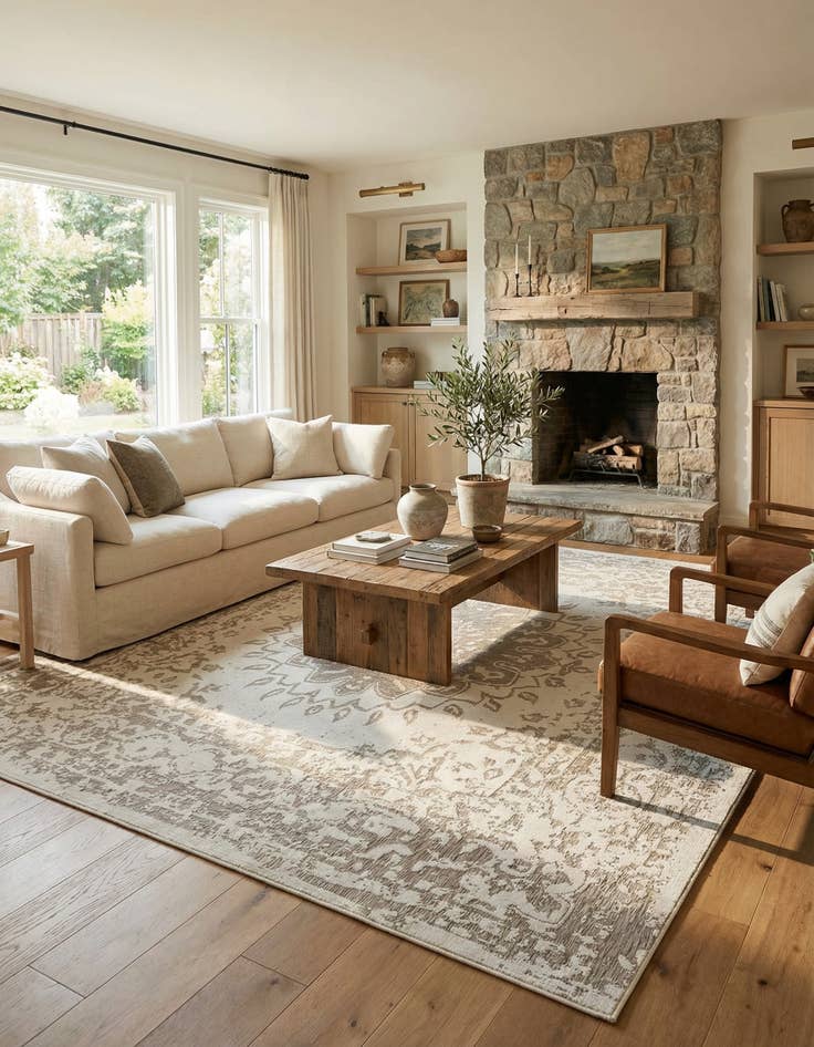 Detail image of 13' x 13'  Washable Traditional Indoor / Outdoor Square Rug