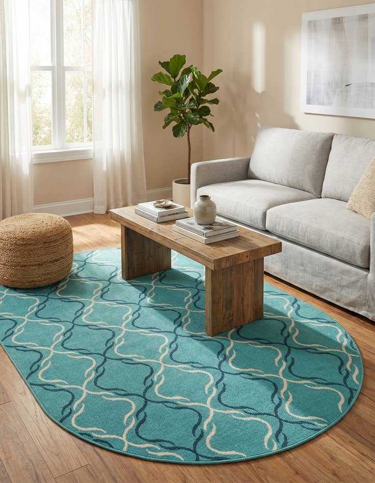 Detail image of 5' 3 x 8'  Washable Trellis Indoor / Outdoor Oval Rug