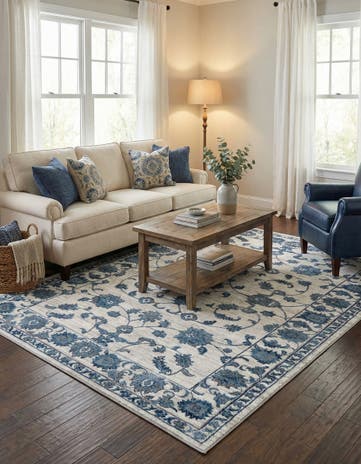 White Blue Boston Rug