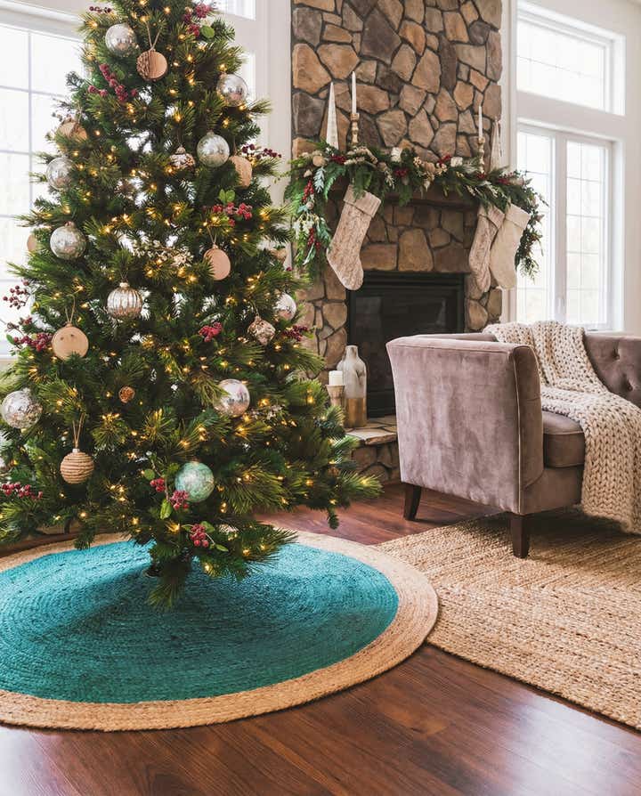 4' 1 x 4' 1 Hand Braided Christmas Tree Skirt