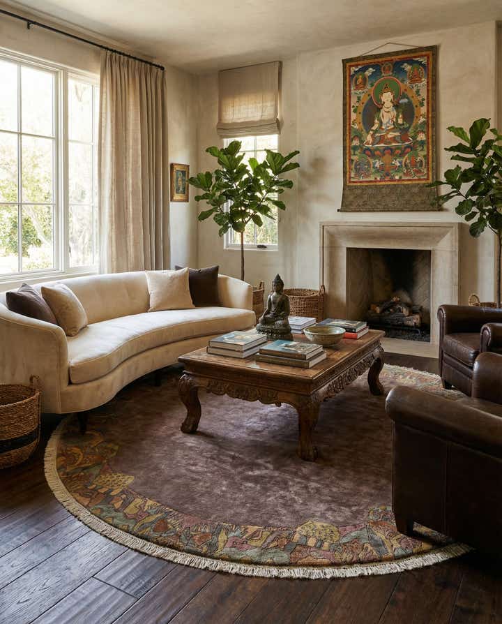 9' 8 x 9' 9 Hand Knotted Tibet Wool Round Rug