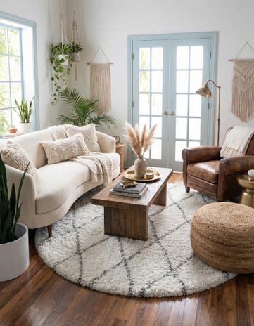 Pure Ivory Moroccan Shag Round Rug