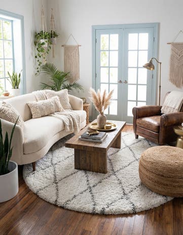 Pure Ivory Moroccan Shag Round Rug