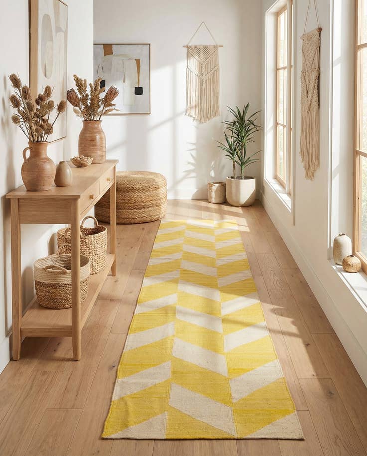 Detail image of 2' 4 x 12' 8 Hand Woven Kilim Modern Wool Runner Rug