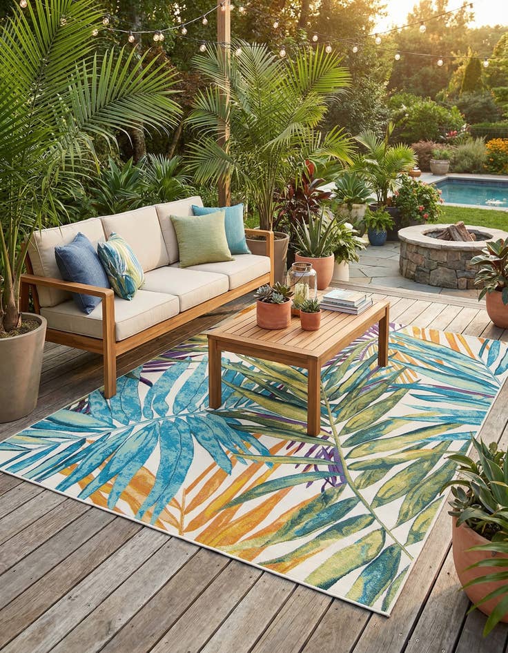 Detail image of 9' x 12'  Washable Botanical Indoor / Outdoor Rug
