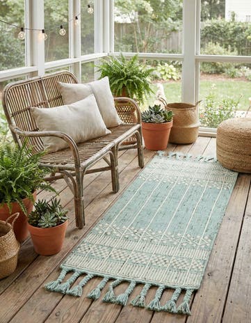 Sea Green Easy-Clean Eco Bohemian Indoor / Outdoor Runner Rug