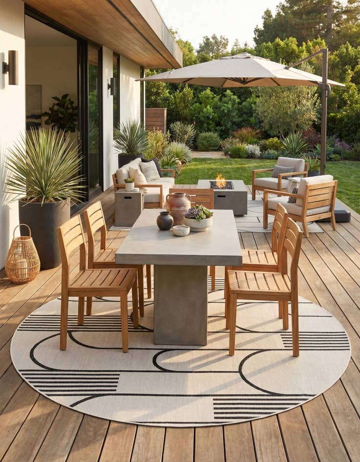 Detail image of 12' x 12'  Washable Modern Indoor / Outdoor Round Rug