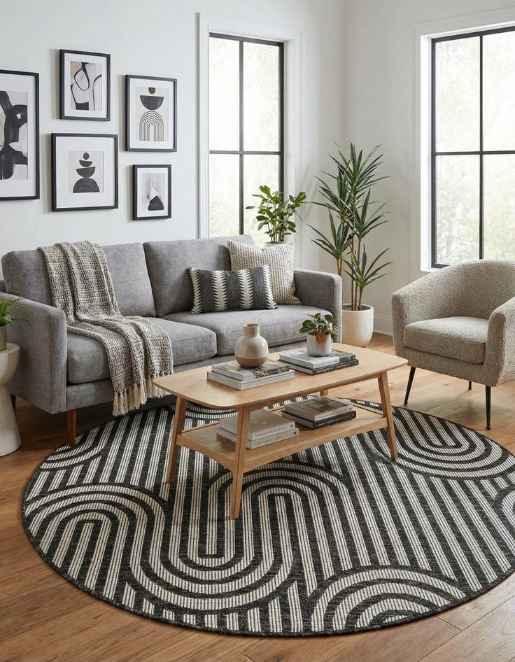 Detail image of  4' x 4'  Washable Modern Indoor / Outdoor Round Rug