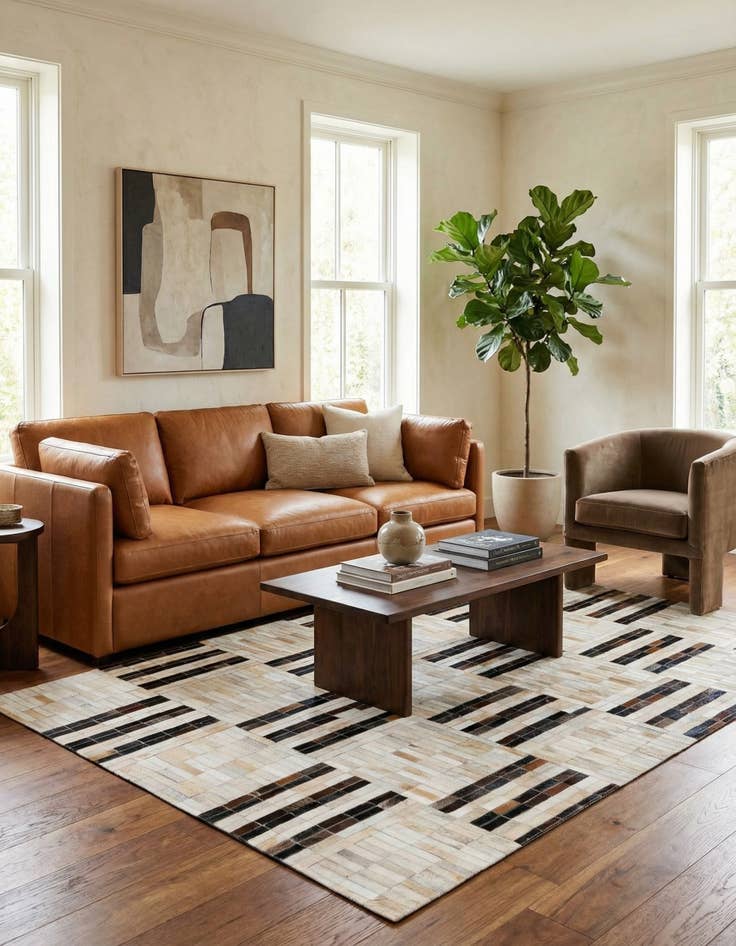 Detail image of 5' x 7' 11 Cowhide Stocks Rug