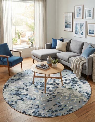 Gray Navy Green Kamala Washable Round Rug