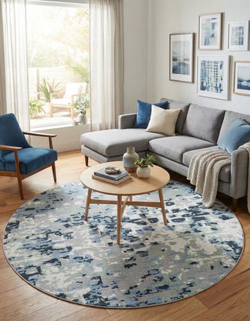 Gray Navy Green Kamala Washable Round Rug