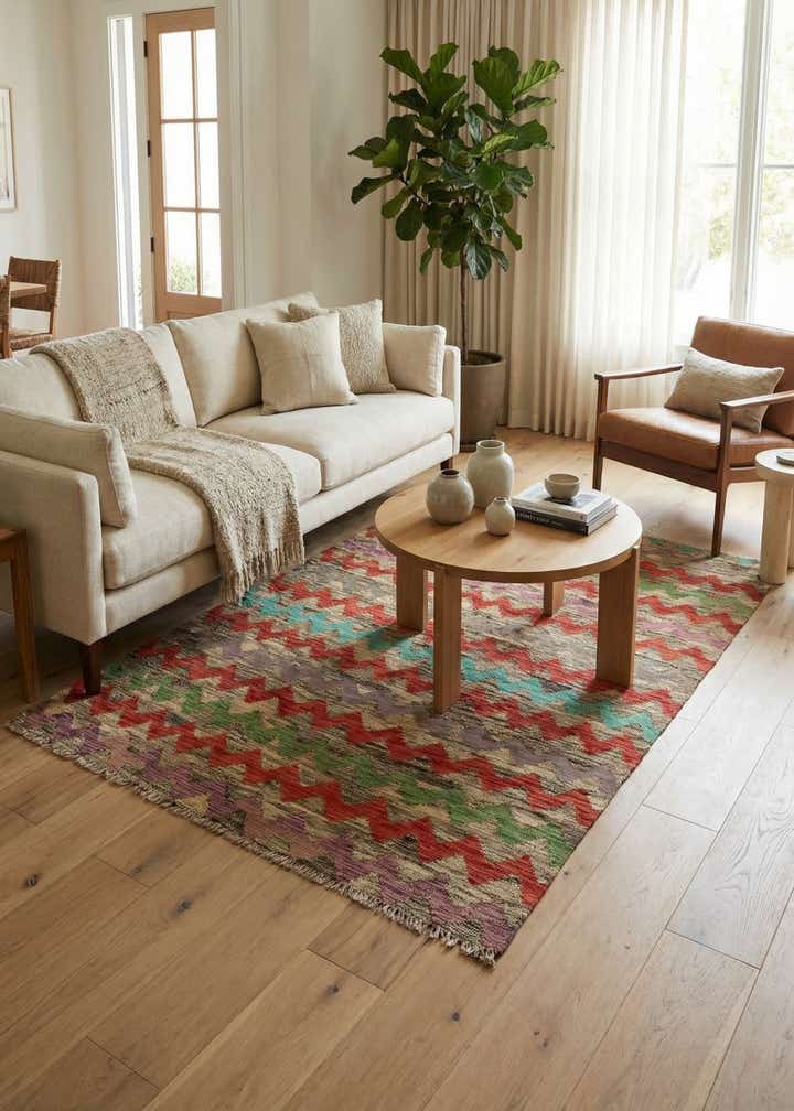 5' 5 x 7' 6 Hand Woven Kilim Modern Wool Rug