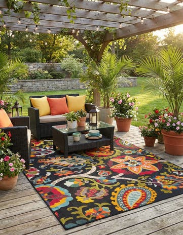 Multi Black Easy-Clean Casablanca Indoor / Outdoor Rug