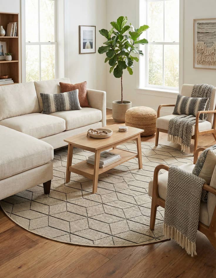 Detail image of  7' 10 x 7' 10  Washable Lattice Indoor / Outdoor Round Rug