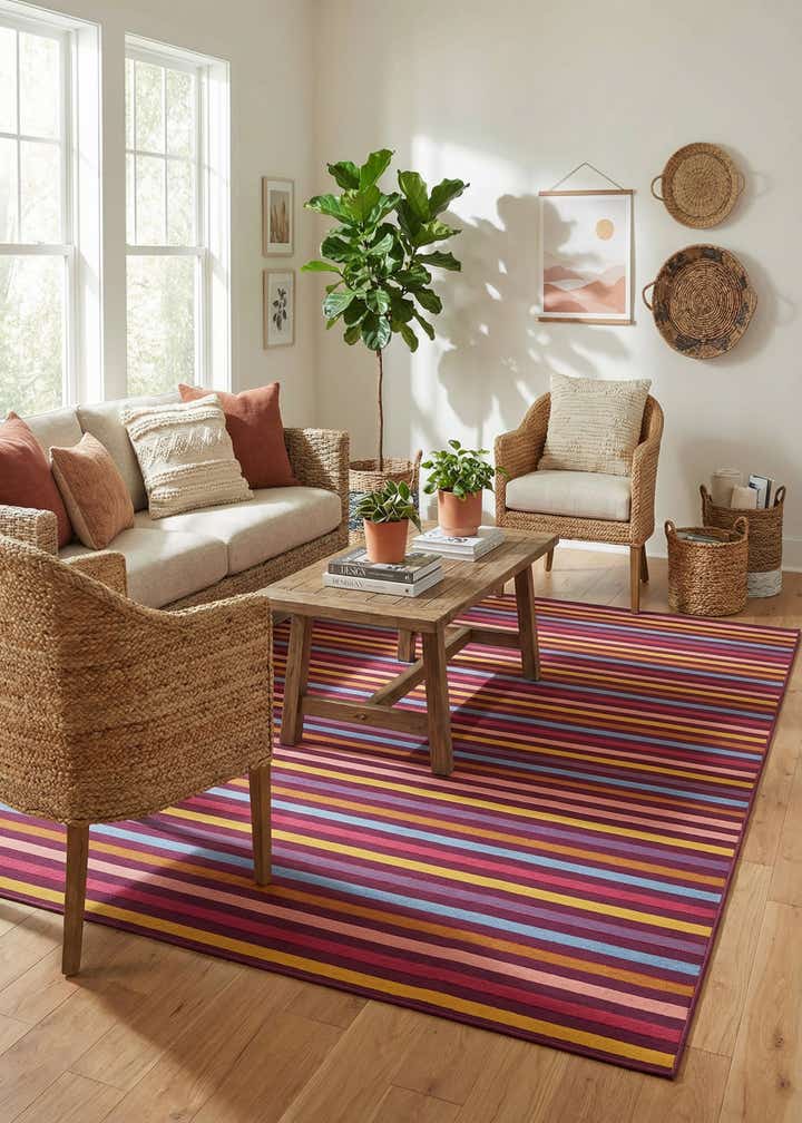 7' 10 x 10' Easy-Clean Striped Indoor / Outdoor Rug
