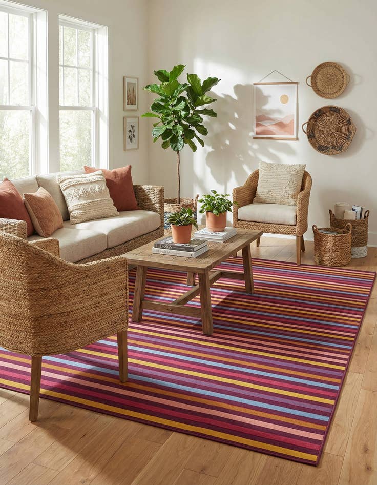 Detail image of 7' 10 x 10' Easy-Clean Striped Indoor / Outdoor Rug