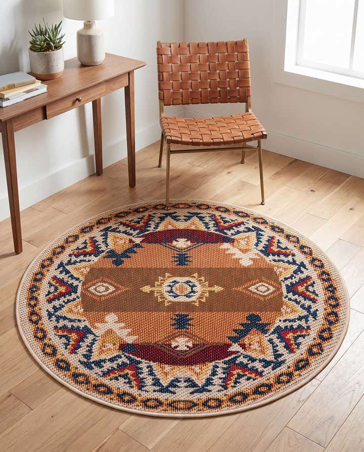 4' x 4' Easy-Clean Baja Indoor / Outdoor Round Rug