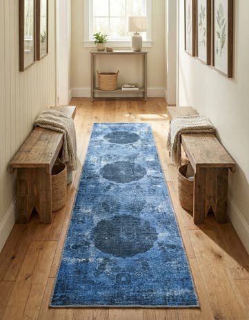 Overdyed Blue Washable Yara Runner Rug