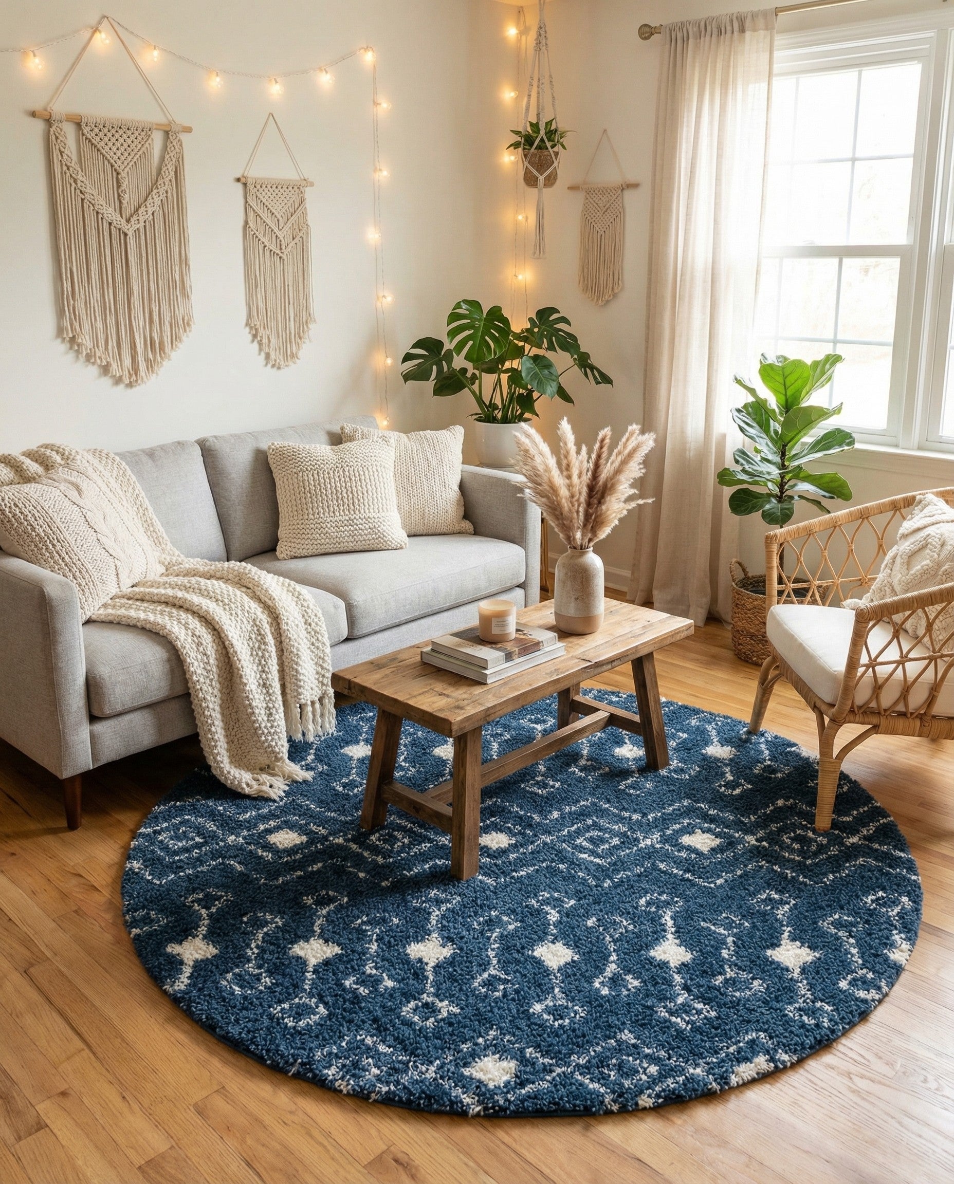  7' x 7' Moroccan Trellis Shag Round Rug