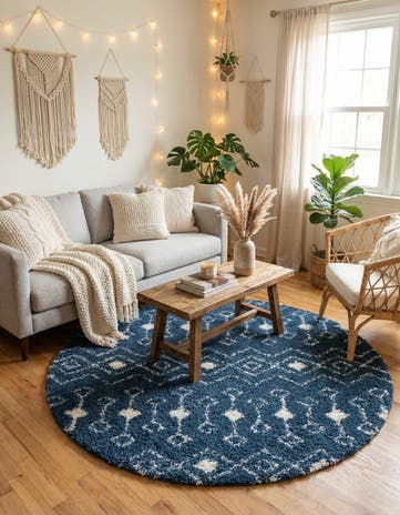 7' x 7' Moroccan Trellis Shag Round Rug